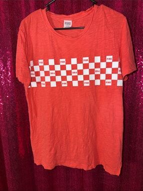 PINK Victoria's Secret Coral Orange Checkerboard Tee